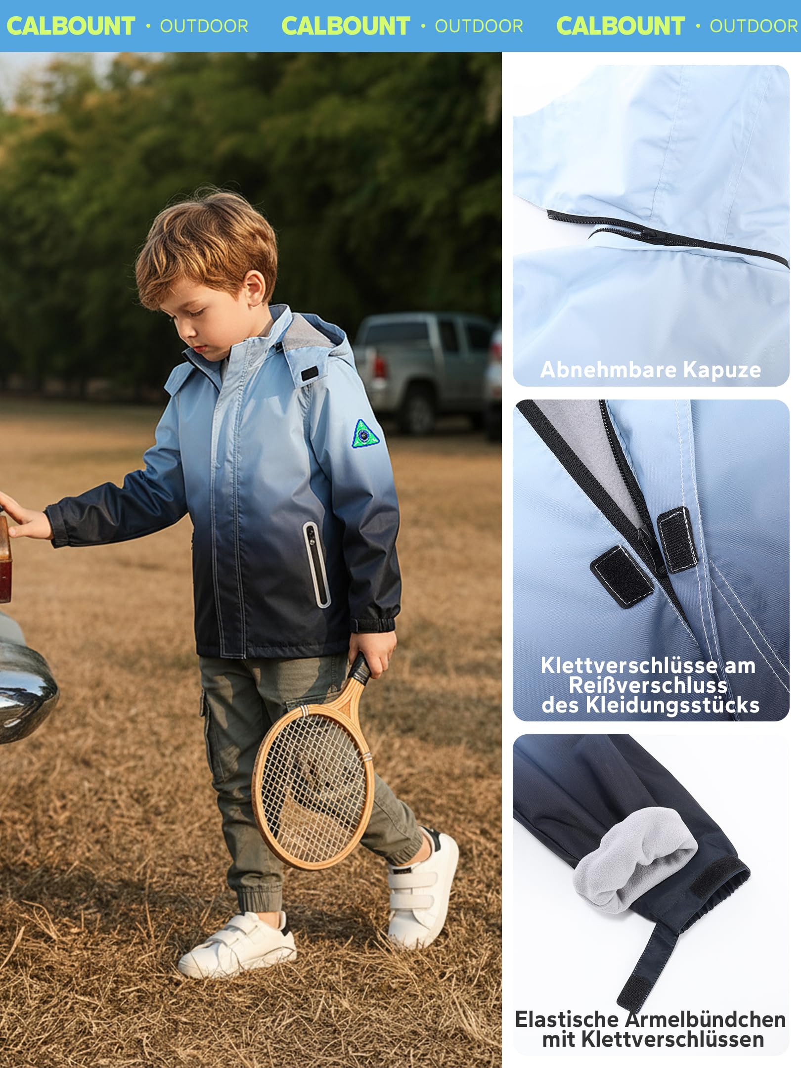 Giacca a vento per bambini, impermeabile, con chiusura lampo, con fodera in pile