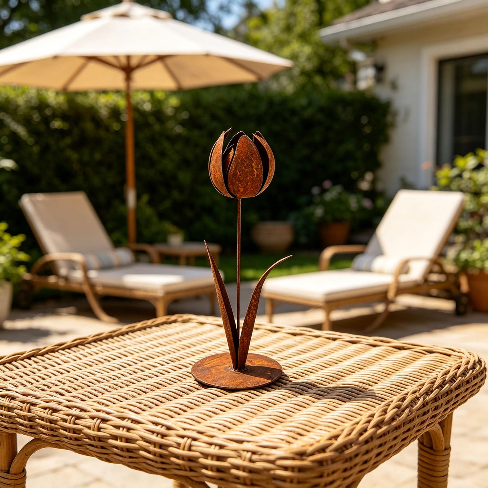 PANGBOER Retros Styles - Tulipanes de metal oxidado para patio, resistente a la intemperie, estaca decorativa a prueba de óxido, escultura de hierro