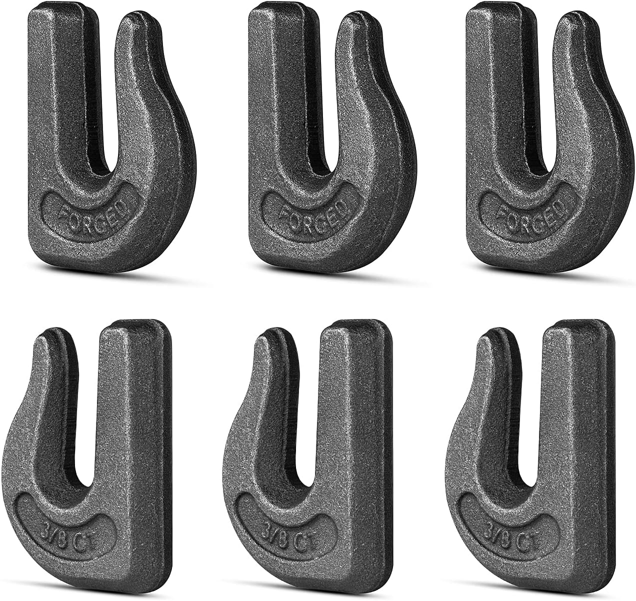 6Pack 3/8'' Weld-On Forged Clevis Grab Chain Hooks, Heavy Duty Forged Grade 70 Grade Utility Hook Weldable for Trailer Truck, Rigging, Car, SUV, RV, UTV, Tractors Loader Bucket-6600 LBS Capacity