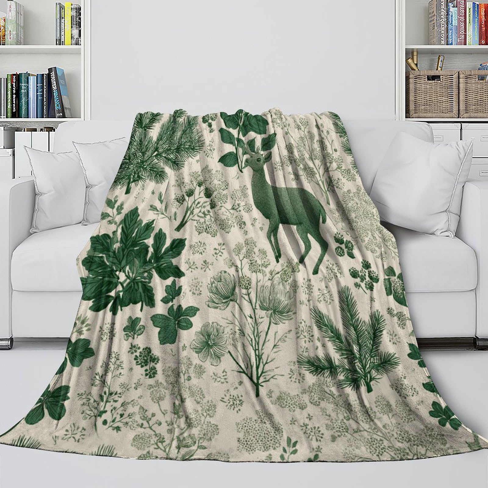 Foglie d'Erba, Rami di Cedro, Cervo Astratto Ropa Cama Para Adolescente Estampada Manta De Felpa Cómoda Y Suave Y Esponjosa Adecuada Para Sofá Cama Sofá 80x90inch(200x230cm)