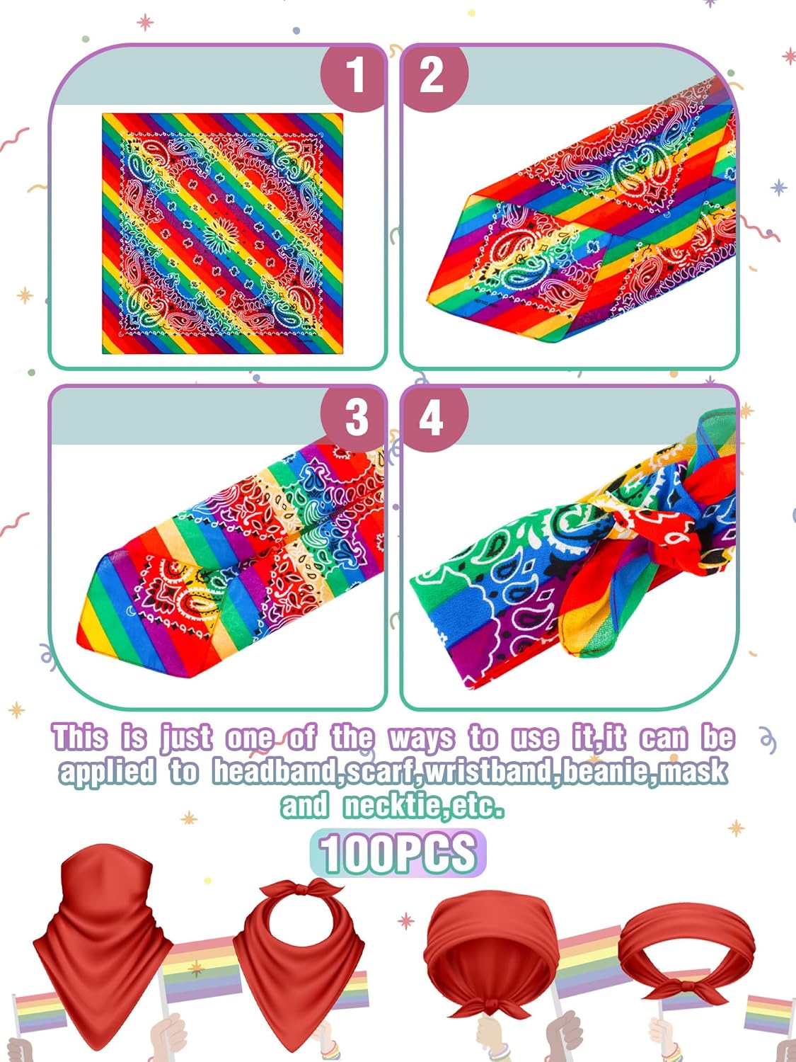 Unittype 100 Pieces Paisley Bandanas Bulk Unisex Cowboy Bandanas Assorted Headband Square Scarf for Western Party Costume - Image 3