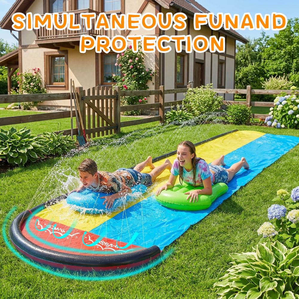 Wasserrutsche Garten für Kinder 610cm/20ft Doppelrutsche mit Sprinkler Bodyboards