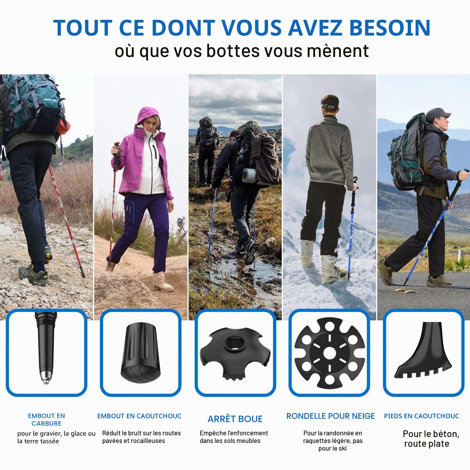 BISINNA Bâtons randonnée Pliables Alu lot 2 verrou Rapide 4 Saisons | Pliables, légers, verrouillage rapide. Idéal pour camping et randonnée.