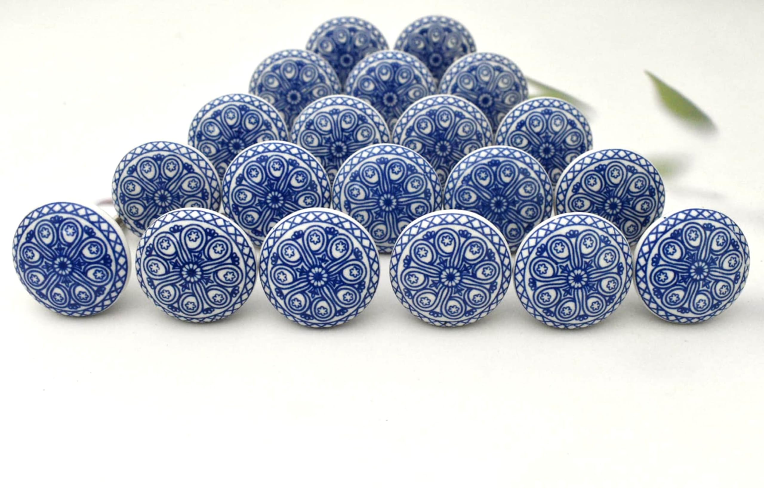 ARTISNO Ceramic Knobs Colorful Blue for Kitchen Cabinets Bathroom Cupboards Dresser Drawers Chest Handmade Pottery Set of 20