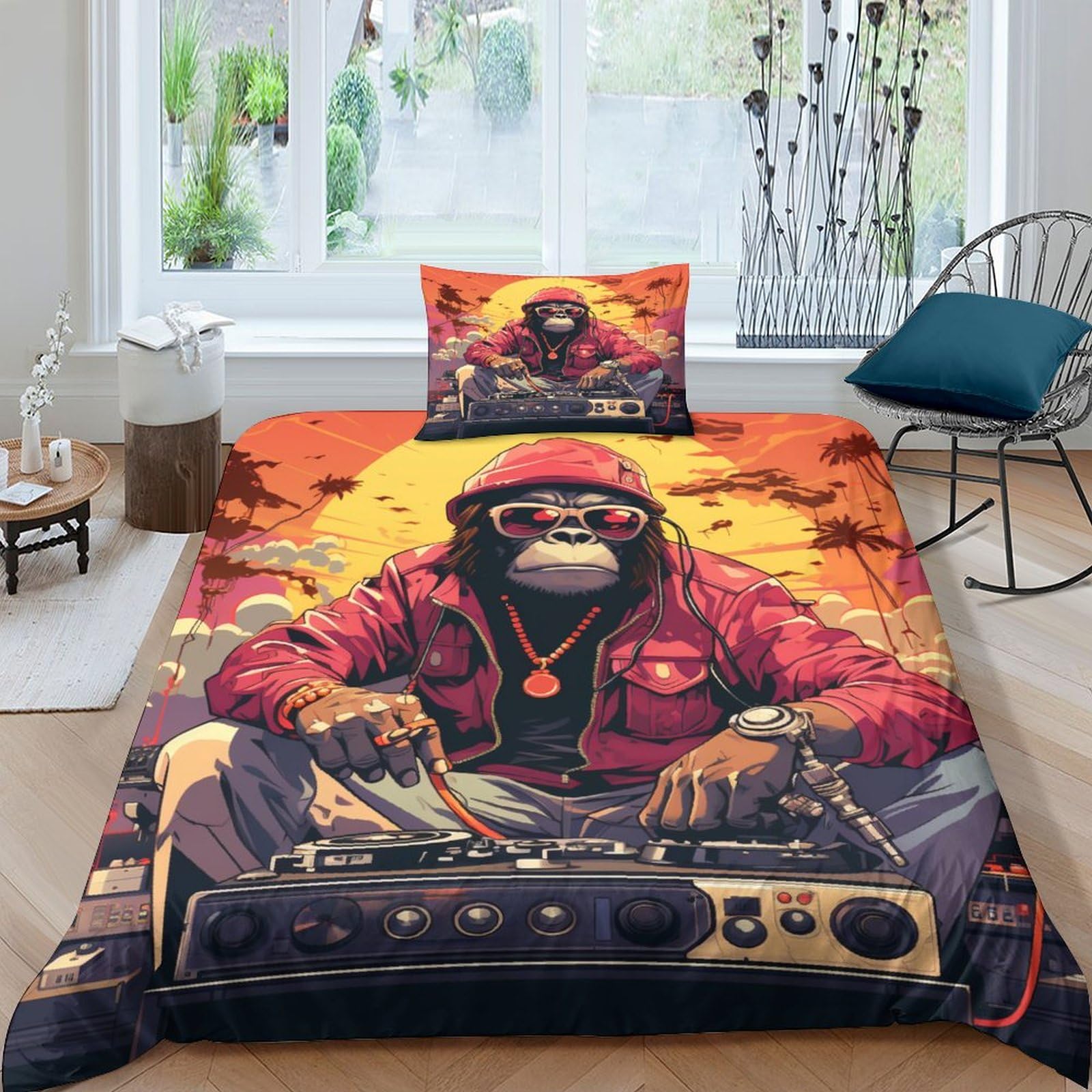 Housse de couette 3D animaux musicaux pour chambre d'enfant et ado 135x200