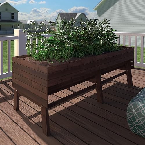 Miniatura 2 de MUPATER Cama de jardín elevada de cedro de 6 x 3 x 2 pies para verduras con patas, maceta elevada grande de 837 libras con diseño de forro para