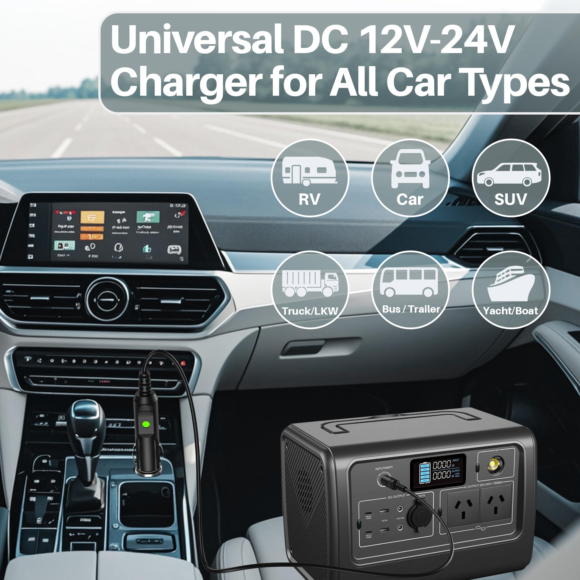 Cargador de coche para Bluetti EB3A EB70 EB70S adaptador con cable de carga de 6.6 pies cable de alimentación CC