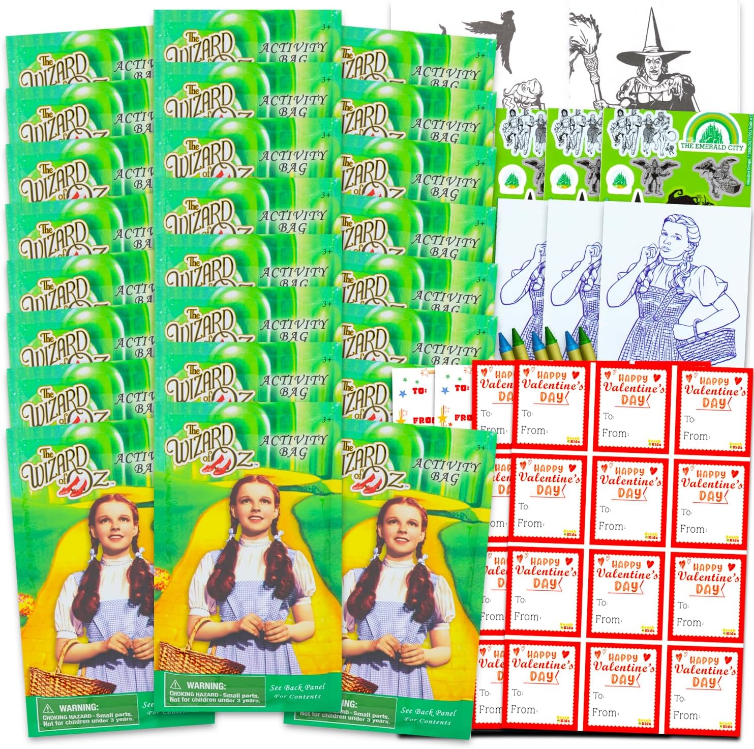 Wizard of Oz Valentine's Day Classroom Gift Exchange Bundle - 24 Mini Coloring Activity Books for School, Stickers | Valentines Kids Party Favors