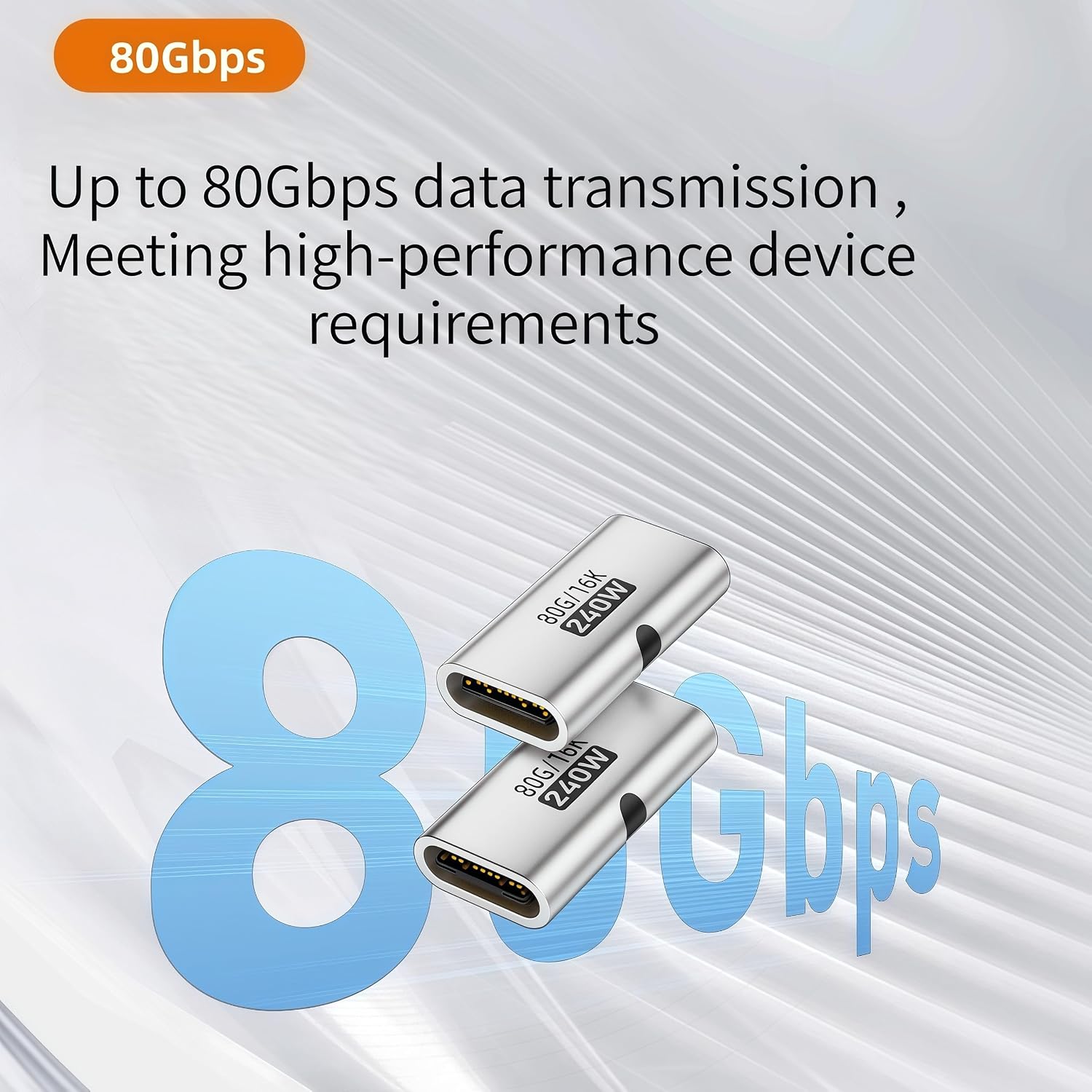 5 Pack USB C Coupler, USB C Female to Female Adapter with 80Gbps Data Transfer, 240W Fast Charging, Compatible with Thunderbolt 4/3, 16K/8K Video Support,Silver image 3