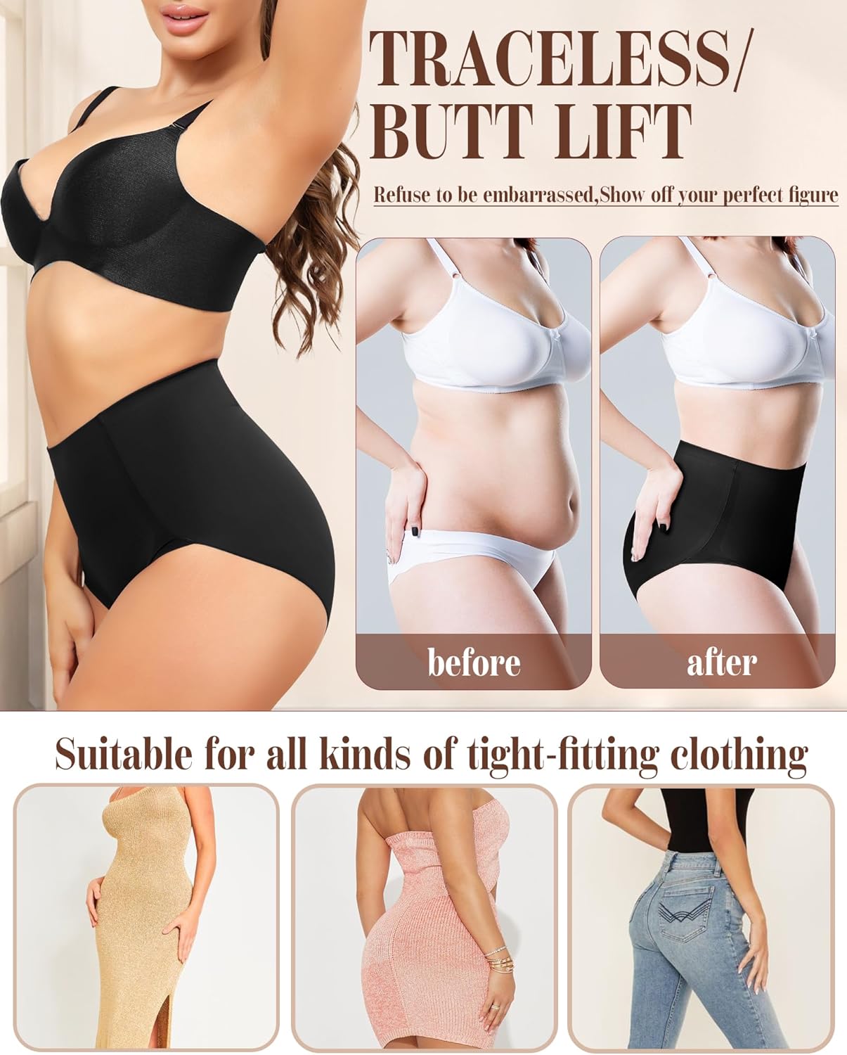 LEVAO Women's Tummy Control Underwear High Waisted Seamless Panties - Postpartum Briefs No Show Shaper S-3XL 4 Pack - Image 4