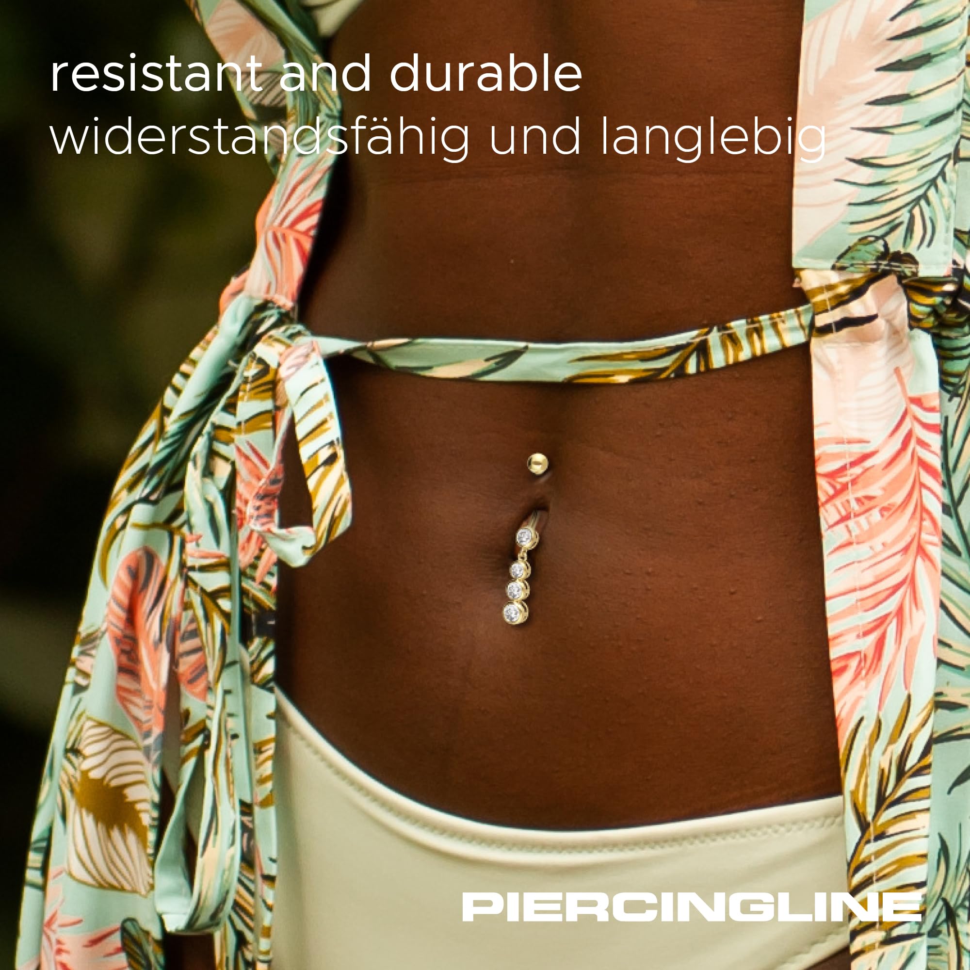 PIERCINGLINE 750er GOLD Bauchnabelpiercing 18 KARAT 4 Kristalle Piercing Bananabell Banane Gelbgold