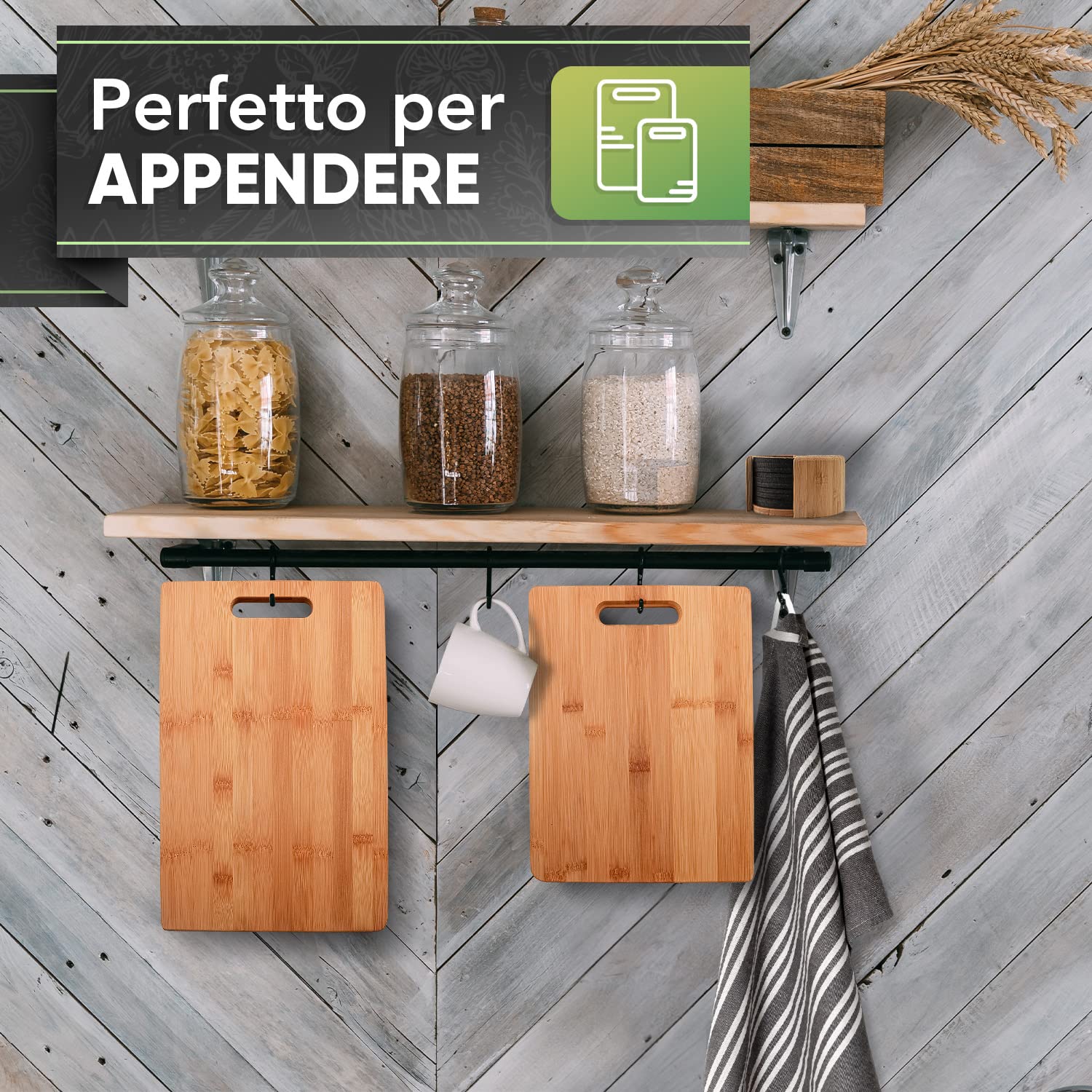 Loco Bird taglieri in bambù massiccio set di 3-33x22 / 28x22 / 15x22cm - Tagliere da cucina in legno - Tagliere in legno antibatterico
