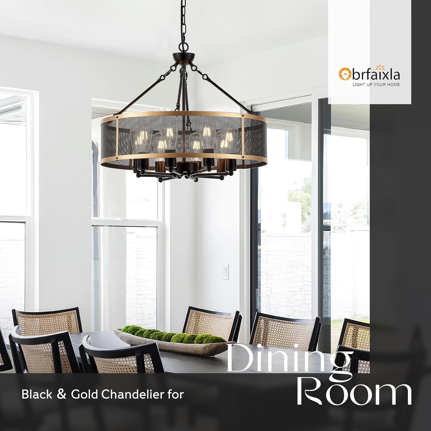 Modern 23" Large Black Gold Mesh Drum Chandelier for Dining Room Industrial Retro Semi Flush Mount 4-Light Round Ceiling Light Fixtures for Kitchen Bedroom Living Room Hallway Entryway Foyer