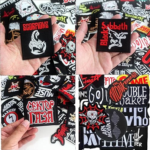 Miniatura 5 de HARINI 50 insignias mixtas de música punk rock, parches bordados de calavera para chaqueta, jeans, mochilas, sombrero, ropa de estilo surtido, rayas