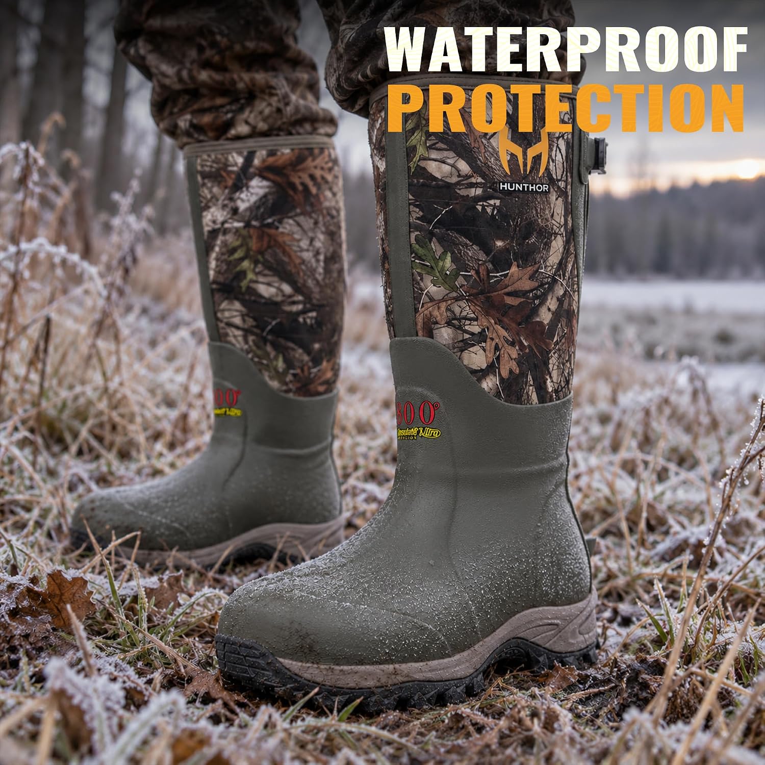 Hunthor Hunting Boots for Men with 800g Insulation Rubber Boots Farm Boots