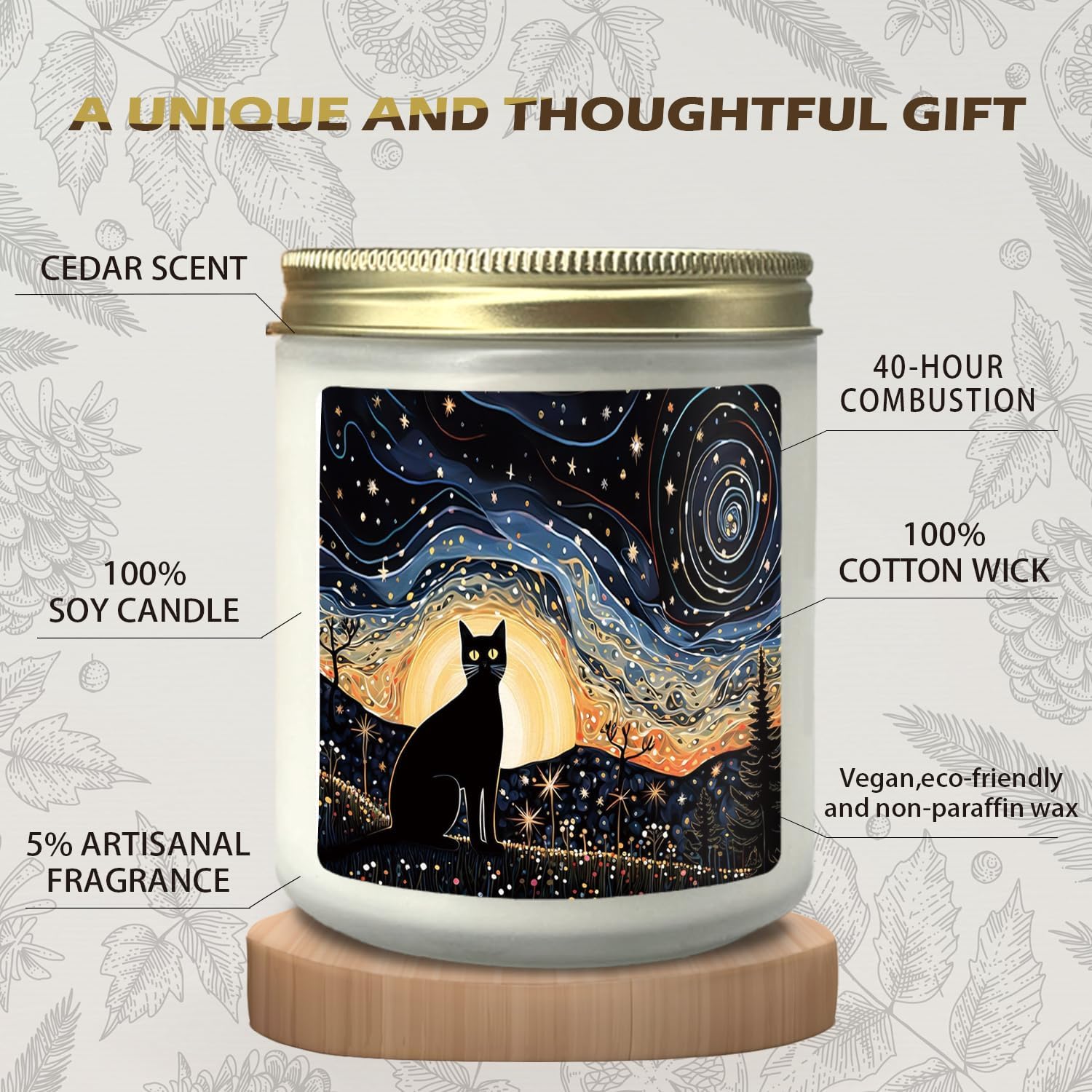 Black Cat Candle Gifts for Cats Lover, Mother's Day Gifts, Starry Night Black Cat Cedar Scented Candles - Image 6