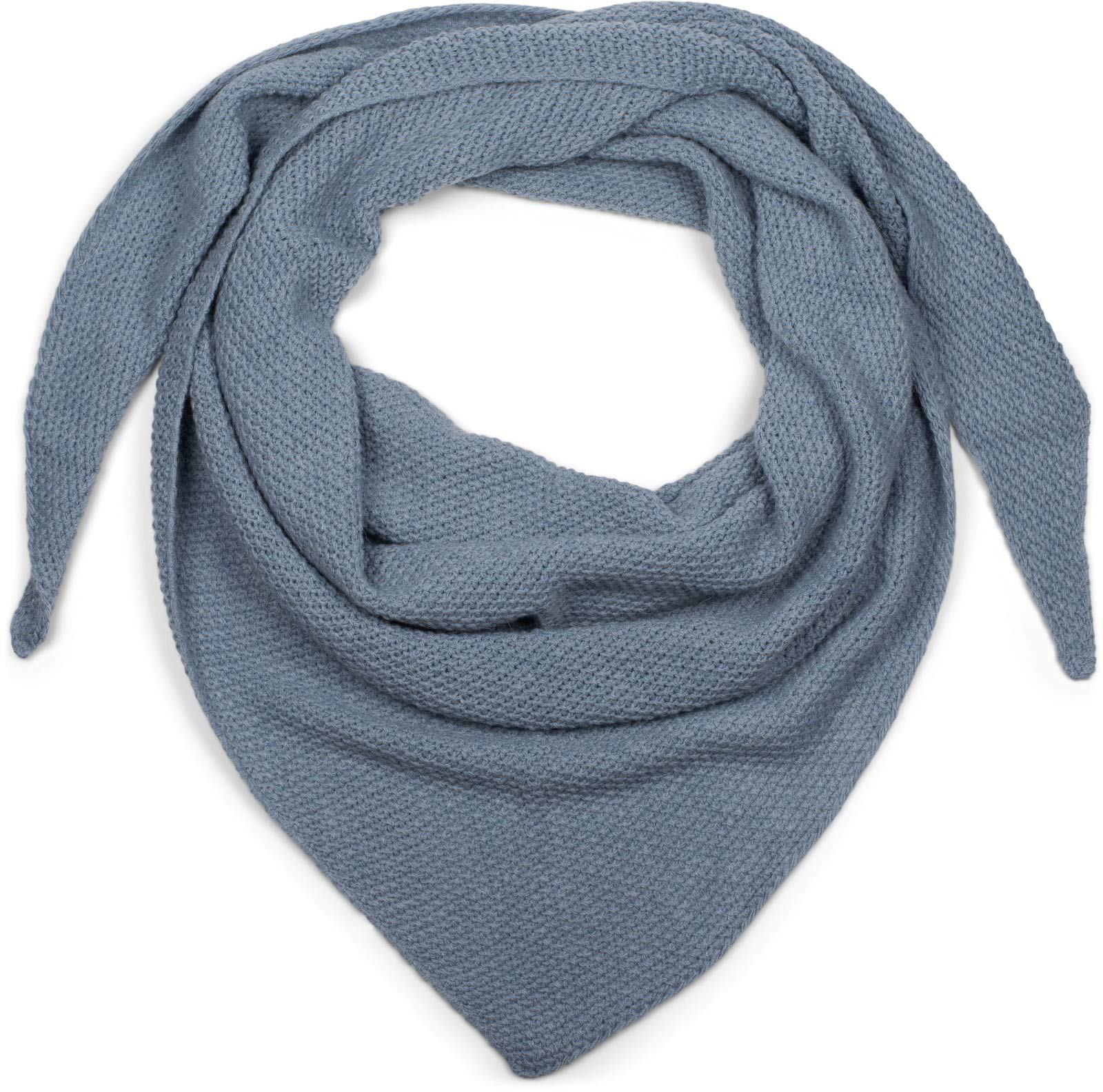 styleBREAKER Women XXL Knitted Triangle Scarf with Rice Grain Knitting Pattern in Plain Blue