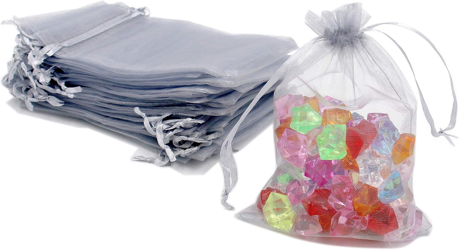 ATCG 100pcs 5x7 Inches Drawstring Organza Pouches Wedding Party Favor Gift Candy Bags (Silver)