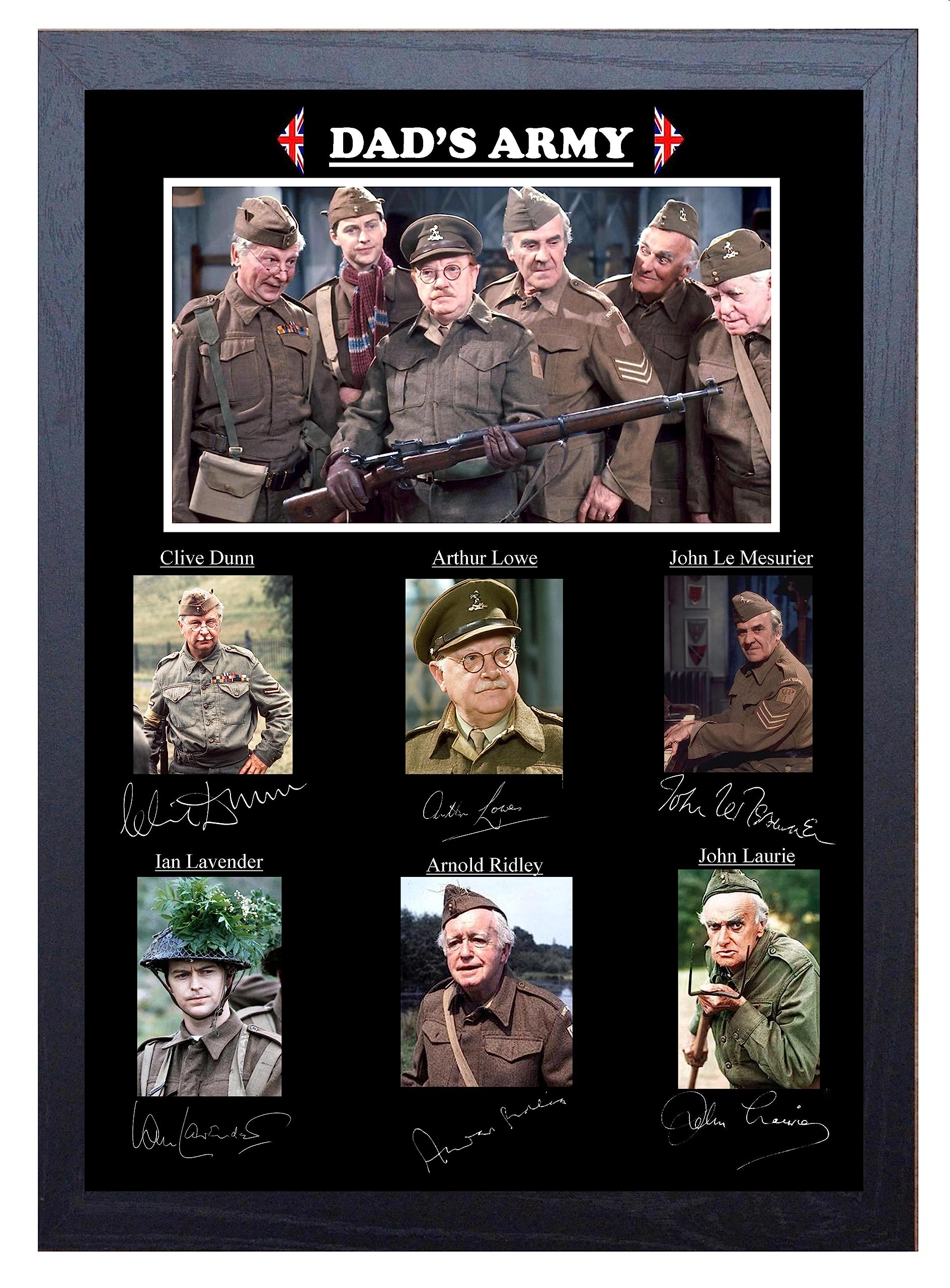 Signed By The Stars Multi-Color Dads Army Cast Signed/Autographed Print (A4 Framed 34Cm X 24Cm)