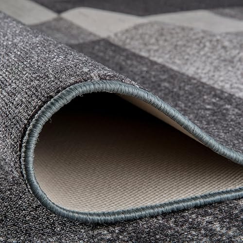 Miniatura 4 de Alfombra con diseño moderno de cuadros (antideslizante), color gris