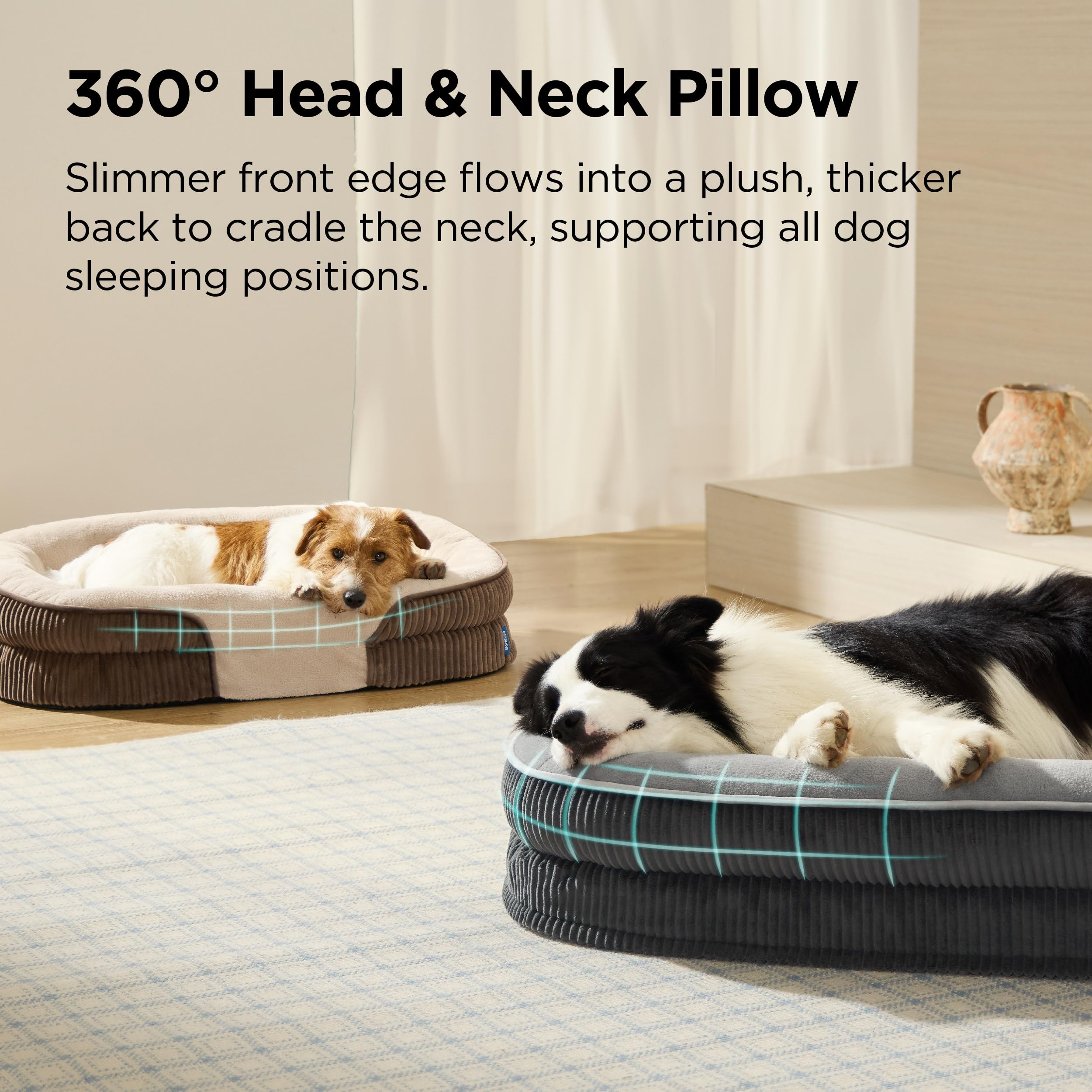 Bedsure Cama ortopédica para Perros Grandes, 97x71x18cm, Gris | 360° sofá-cama ovalado con borde elevado para perros mayores, funda impermeable y lavable, de felpa ultra suave