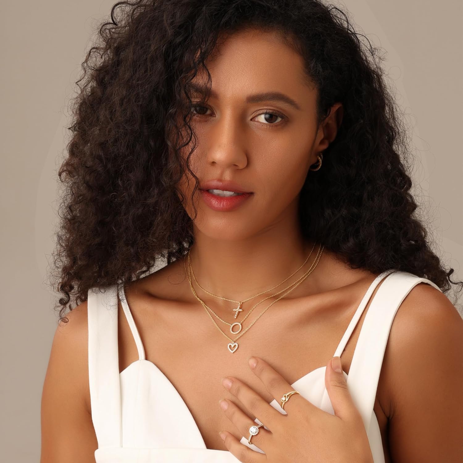 18K Gold Plated | Open Heart, Circle & Cross Moissanite Diamond Pendant Necklace, Cute Dainty Love Pendant Necklace Jewelry 16+2 Inch Extender - Image 4