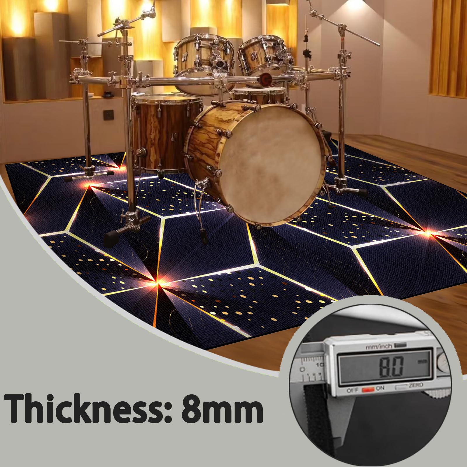Tappeto per Batteria Acustica Tappeto Drum Antiscivolo Tamburo Tappeto, Tappeto Batteria Elettronica Professionale Assorbimento degli Urti Insonorizzato Antiscivolo Tappeto a Tamburo 200 x 180 cm