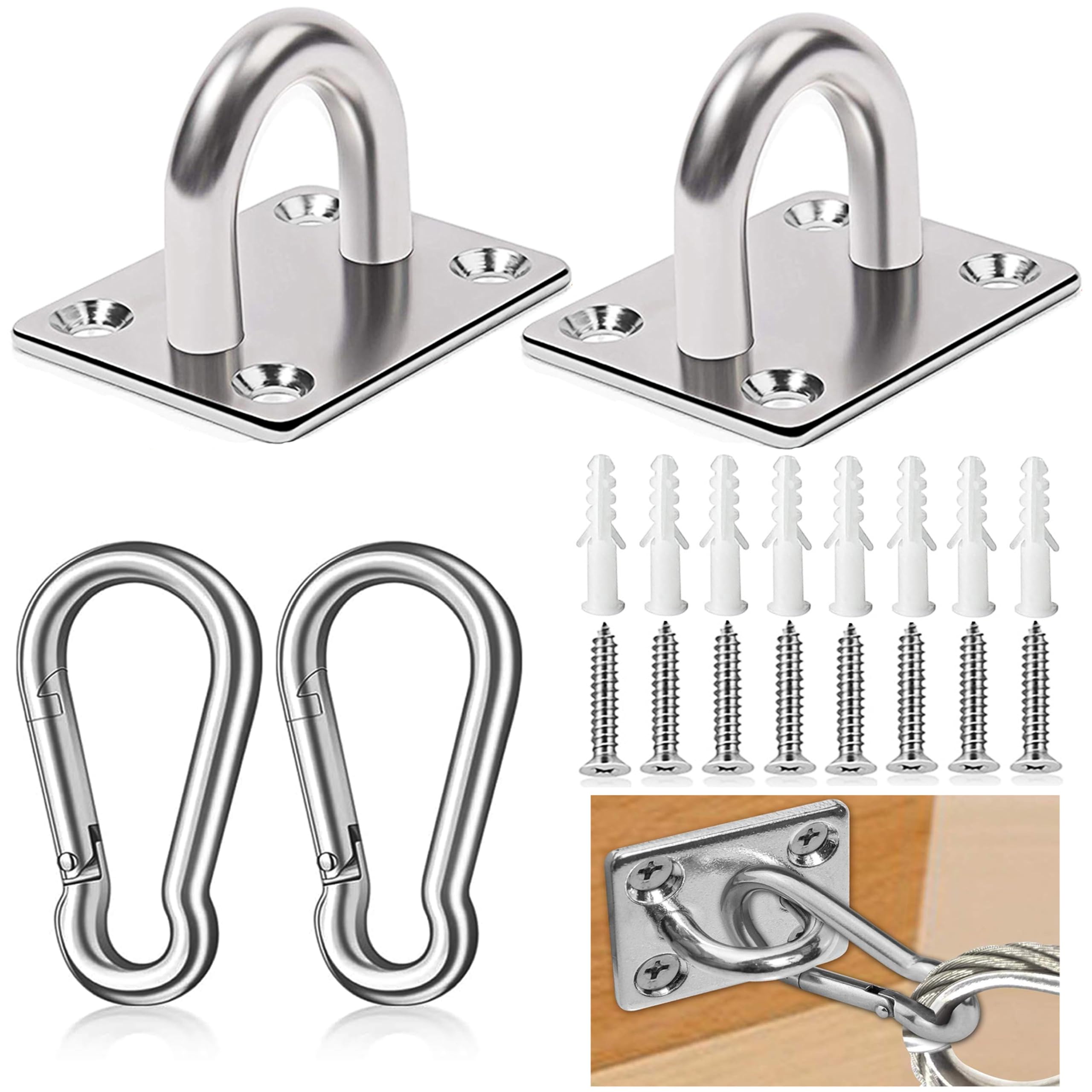 ZENGSUSU Dog Tie Out Mounted Wall Hook with Clip - Secure Dog Leash Parking Indoor&Outdoor, Stainless Steel Practical Lead Management for Small/Medium/Large Dogs Up to 500lbs (2pcs：Silver)