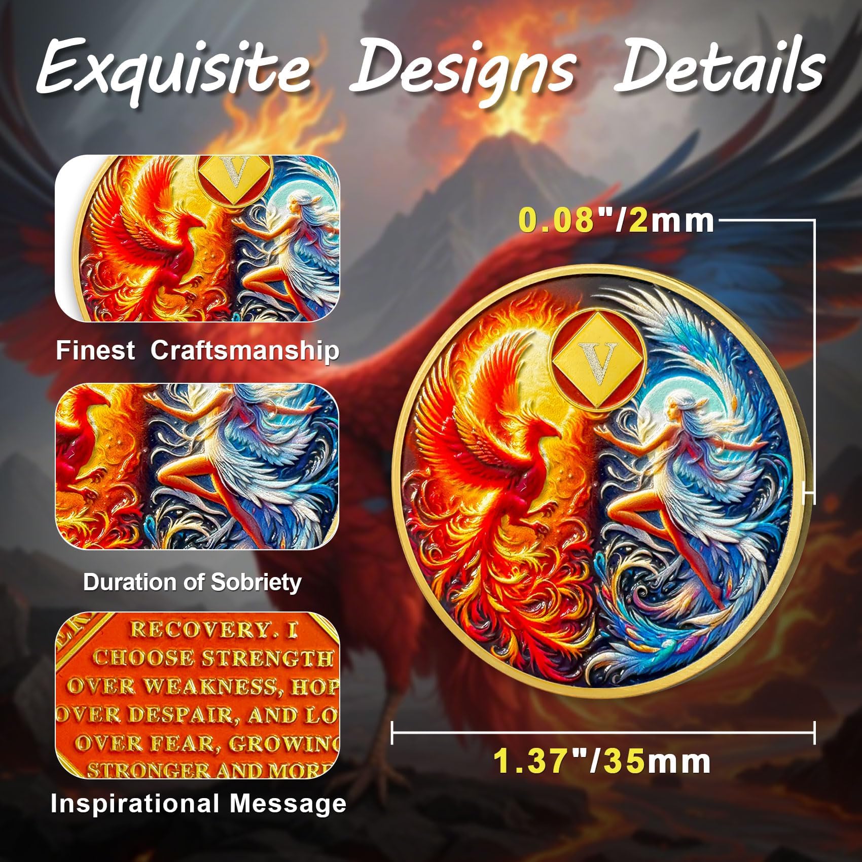 Medallón Na de 5 años – Rebirth Phoenix Fairy Sobriety Chip Sun and Moon NA Monedas y medallones al despertar recuperación adicción token sobriedad afirmación narcóticos regalos anónimos