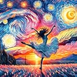 ijbnhd Fairy Diamond Art Kits for Adults, 5D Van Gogh Diamond Painting Kits for Beginner, Round Full Drill Starry Night Gem Art for Home Wall Decor 14x14 Inch