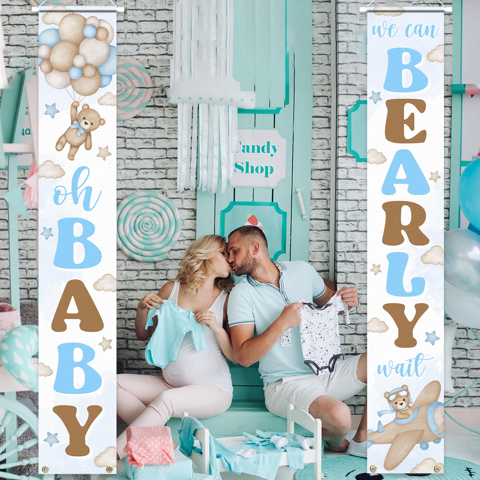 Bear Baby Shower Party Decorations Oh Baby Porch Sign Banner Gender Reveal Banner Porch Sign for Welcome Baby Party Gender Neutral Bear Photo Props Supplies