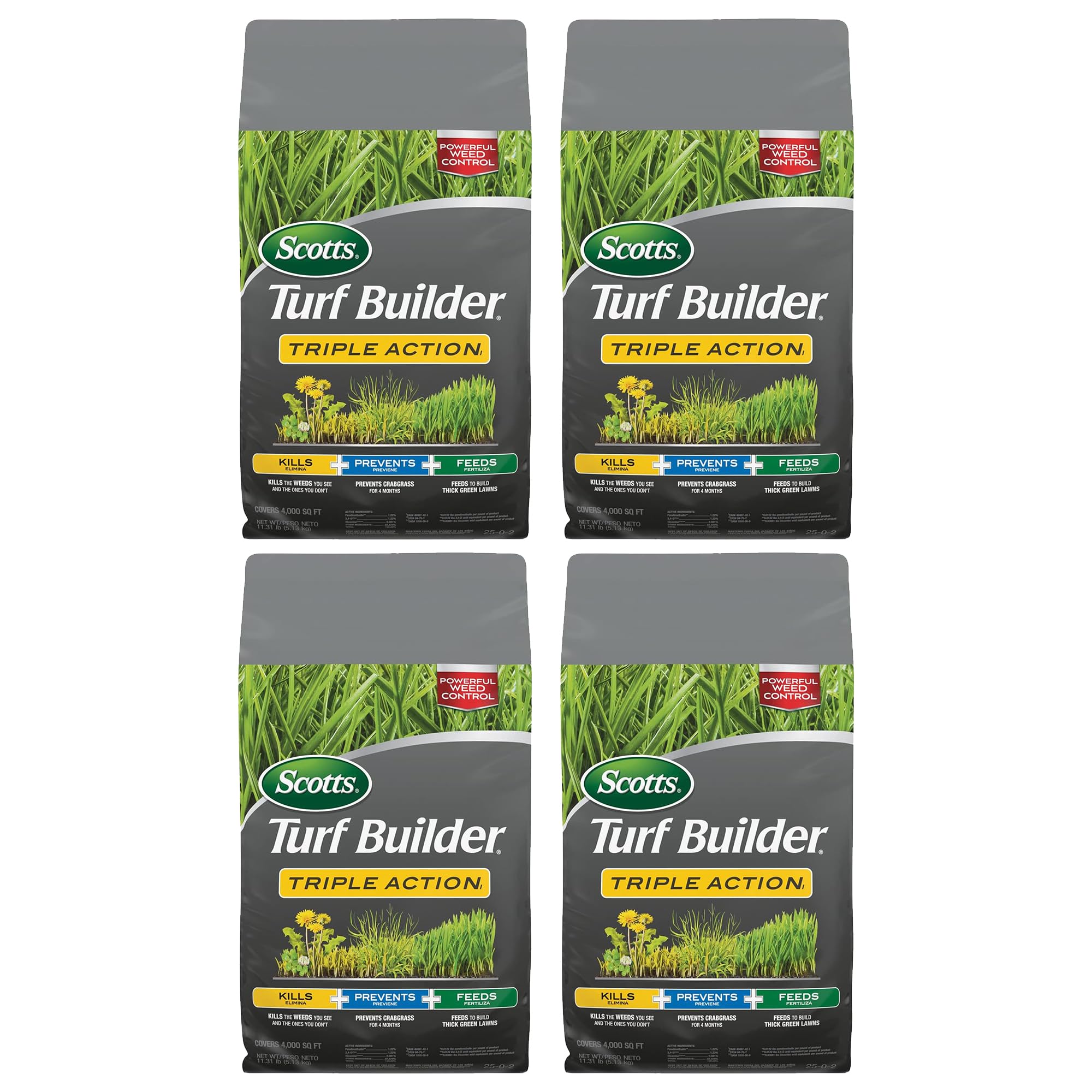 Scotts Turf Builder Southern Triple Action Weed Destroyer, Lawn Fertilizer, and Feeder Granules for 4,000 Square Feet Landscapes (4 Pack)