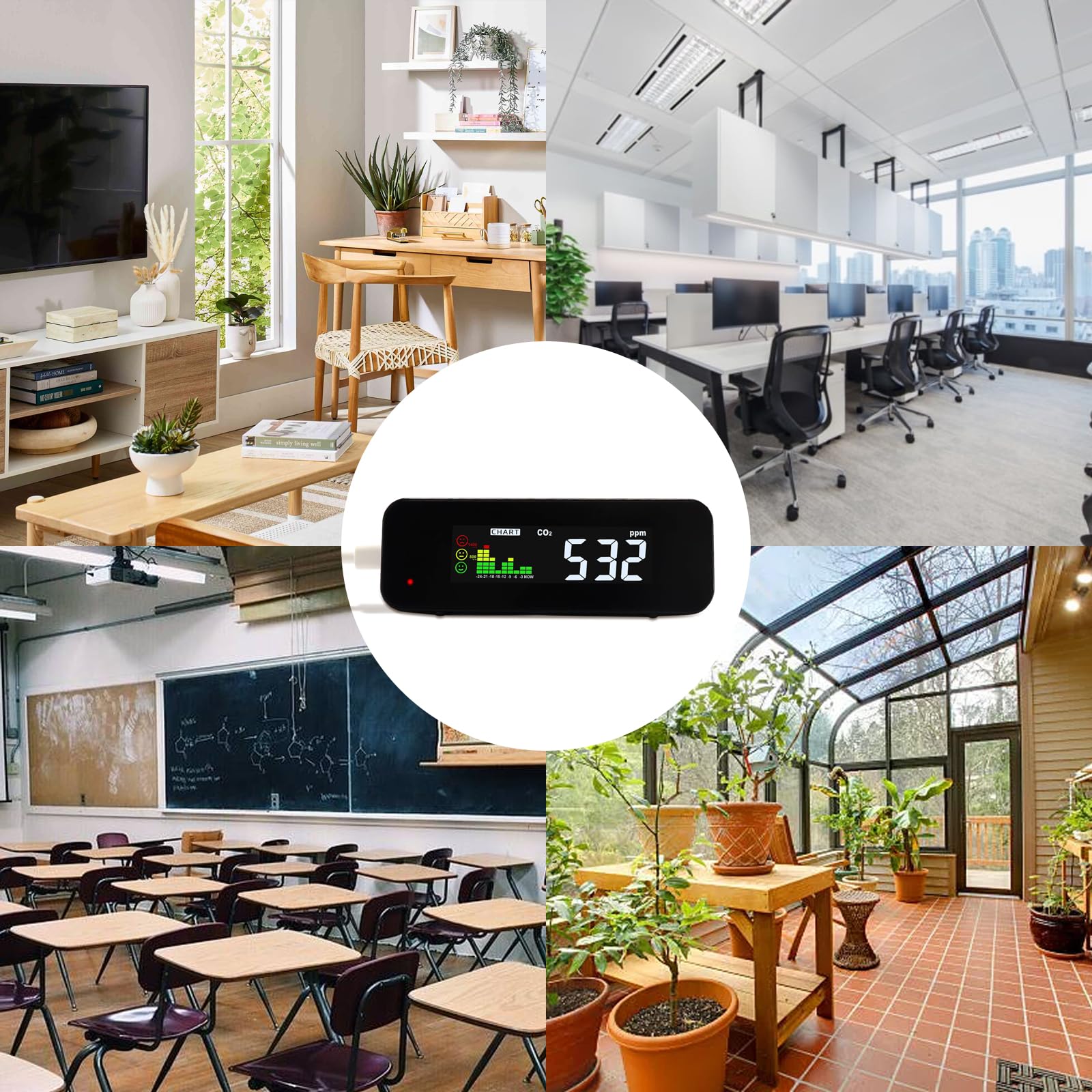 Moniteur de qualité de l'air NDIR CO2/température avancé à double faisceau avec écran LED 3 couleurs – Capteur précis pour une évaluation complète de la qualité de l'air