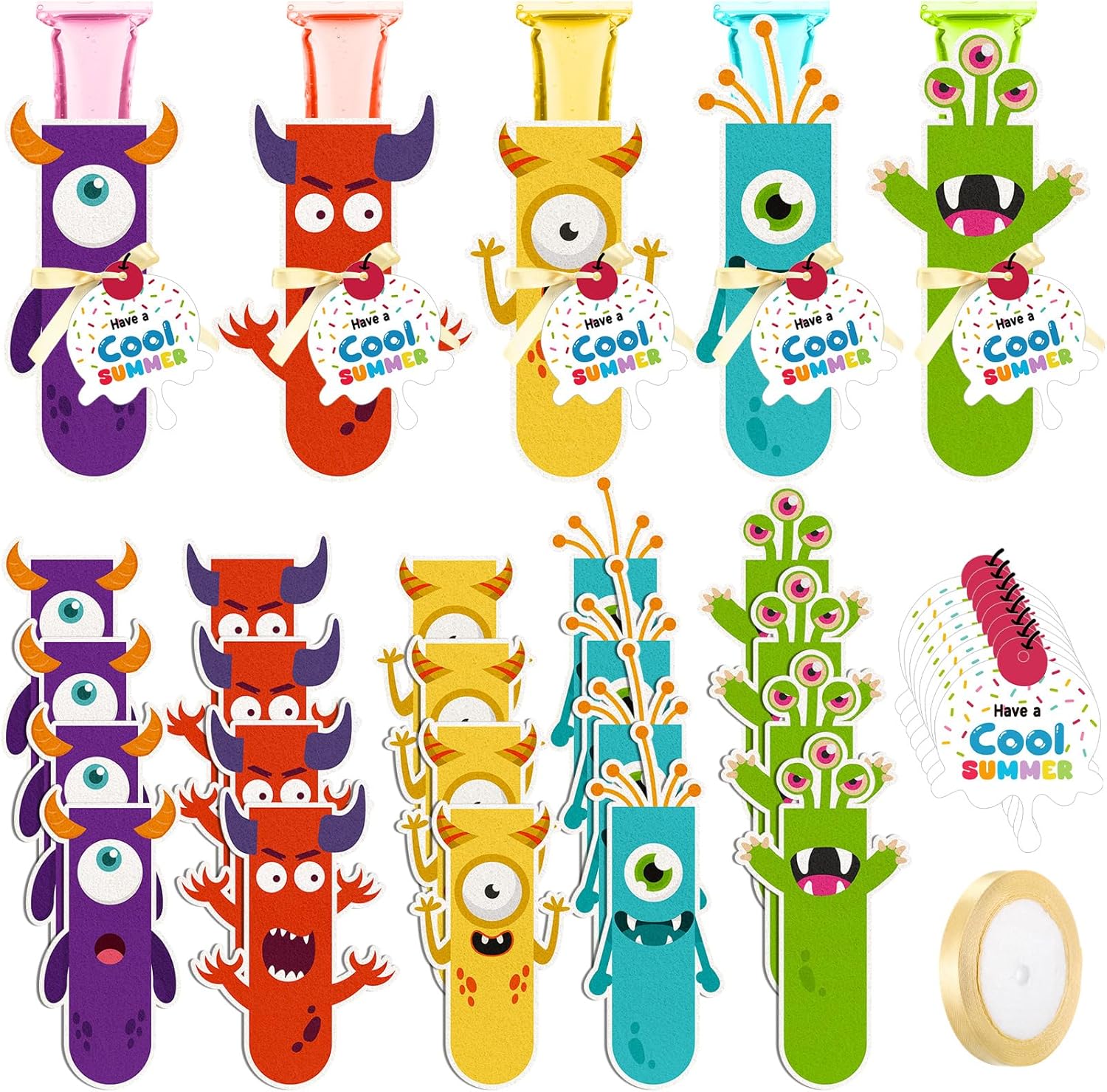 25 Set End of Year Gifts Ice Pop Holder Bulk Felt Freeze Pop Sleeves Bags Cool Summer Cards with Ribbon for Graduation Ice Cream Pool Birthday Party Favor(Sea Animal)