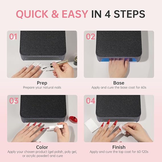 96W UV LED Nail Lamp, Plug-in UV Light for Gel Nails