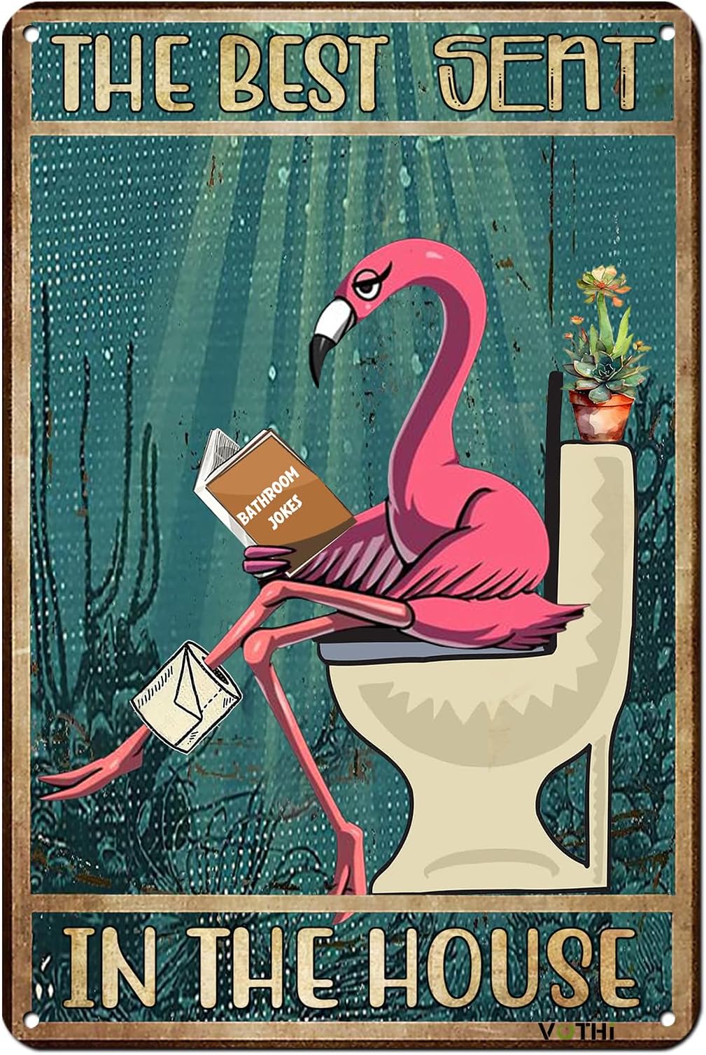 Funny Flamingo Bathroom Metal Tin Sign Pink Wall Decor 8X12 Inch | flamingo bathroom accessories๏ผAluminum The Best Seat In The House, Restroom Decor And Accessories