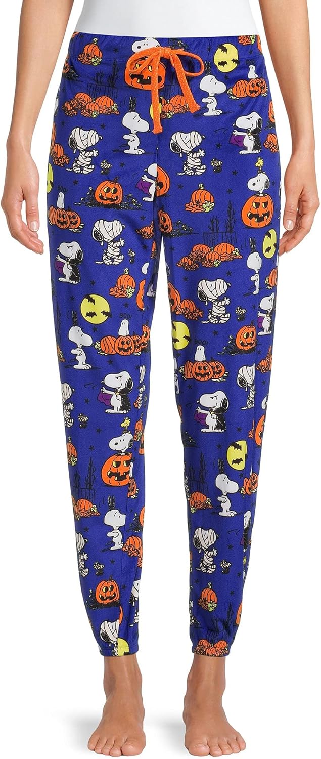 Richard Leeds International Peanuts Snoopy Womens Pajama Plush Jogger Sleep Pants (Blue Glass, Small)