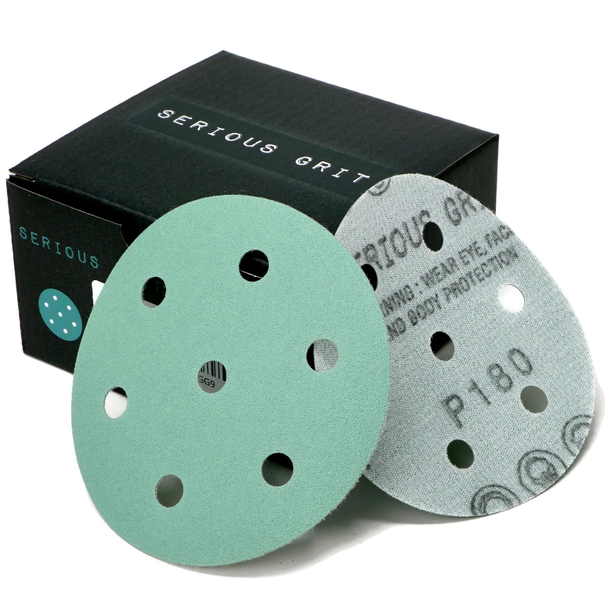 Serious Grit - 90mm 7-Hole P180 Grit Sanding Discs - Hook & Loop Sandpaper - Fits Festool ROTEX RO90 Sanders - 50 Pack Box