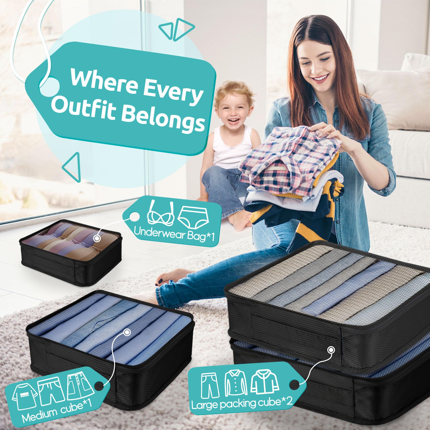 ALL INCLUDED - 12 Set Packing Cubes for Suitcases Carry On, Travel Essentials/Accessories Luggage Organizer Bags Set, Includes Cubes, Shoes Bag, Matte Cosmetic Bag, Zipper Bags