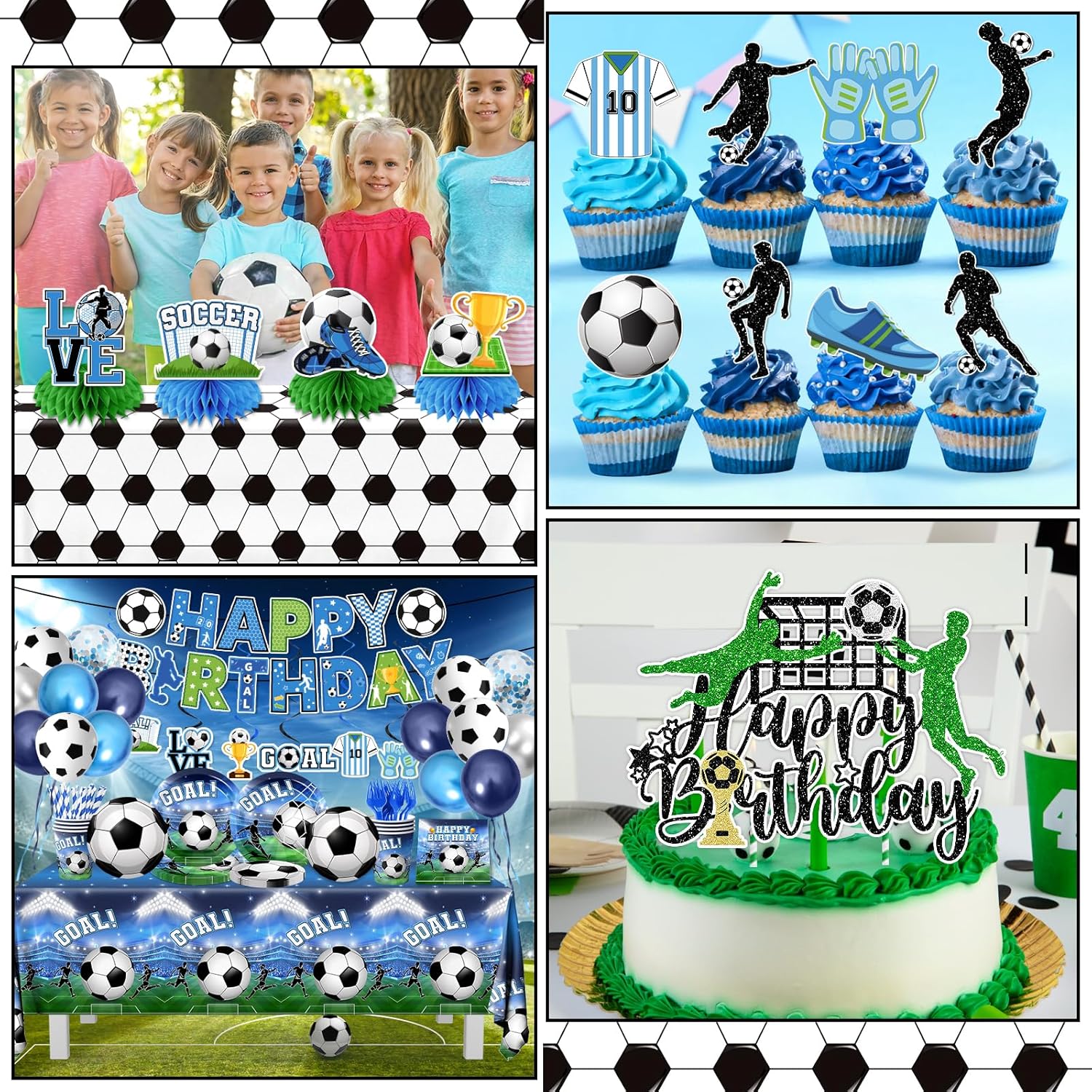 Soccer Birthday Party Decorations,200pcs Soccer Party Decorations Plates and Napkins Cups Tablecloth Cake Topper Honeycomb Balloon for Soccer Party Supplies,Serve 24 - Image 5