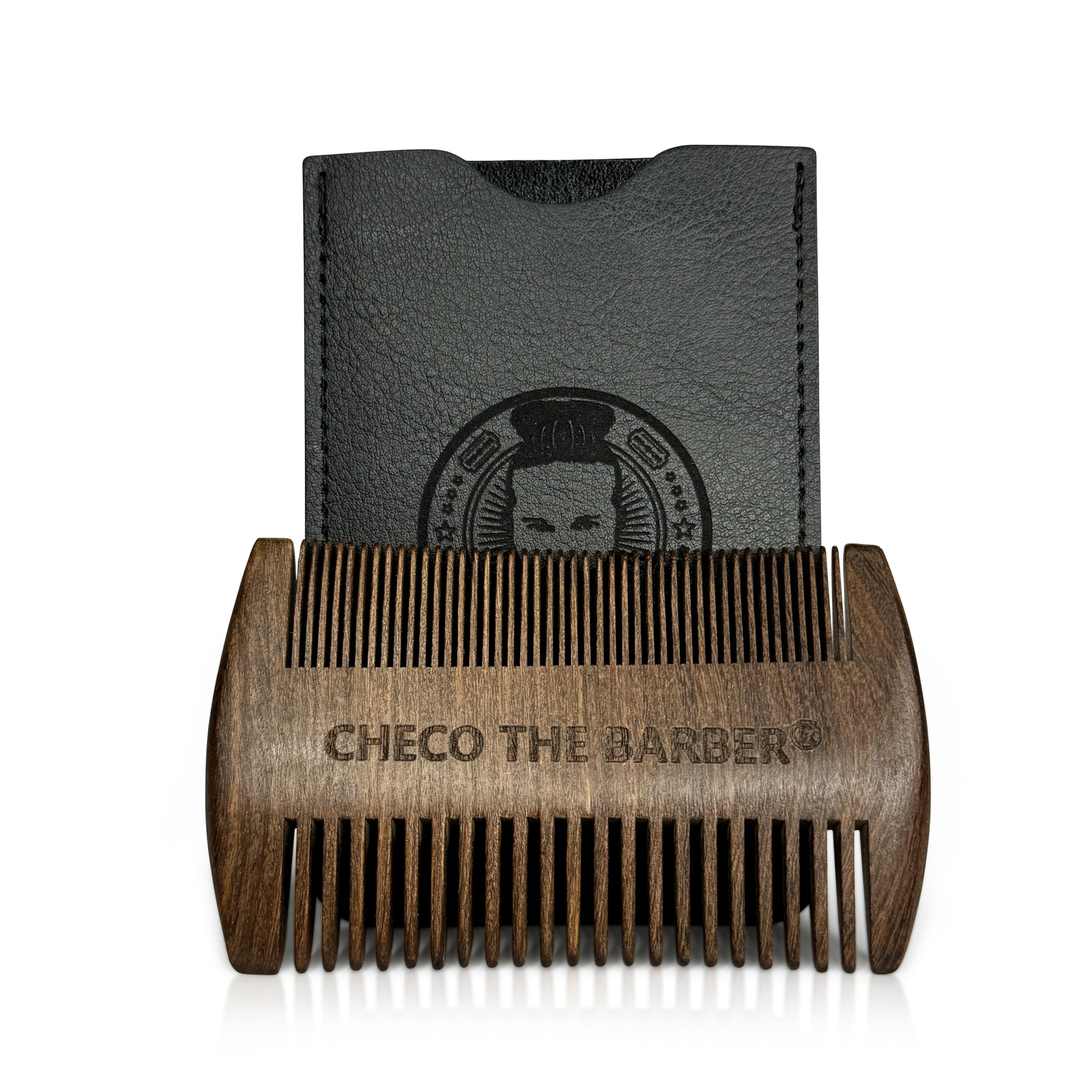 Sandalwood Beard Comb for Men – Pocket-Size Anti-Static Wooden Grooming Comb with Protective Case – For Beard, Mustache & Hair