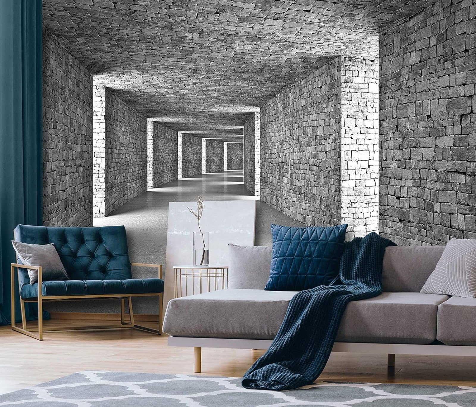 Kfjhgbdshhj 3D Mural Photo Mural-Wallpaper Tunnel Grey Modern Corridor Brick - For Living Room Bedroom - 3D Effect,430Cmx300cm Poster - Wall Sticker - Frameless Picture