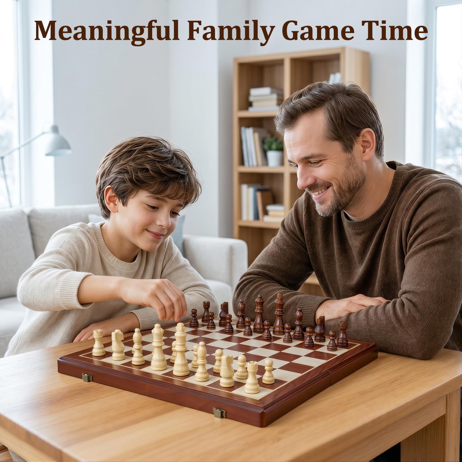 Magnetisches Schach-Set aus Holz für Erwachsene und Kinder, handgefertigt, faltbar, mit individuellen Aufbewahrungsfächern, 2 zusätzlichen Königinnen, tragbares Reise-Schach-Set, Heim- und