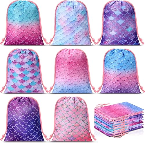 Honoson 24 bolsas con cordón para fiesta de sirena, bolsas temáticas bajo el mar, bolsas de regalo de dulces a granel, suministros de decoración de