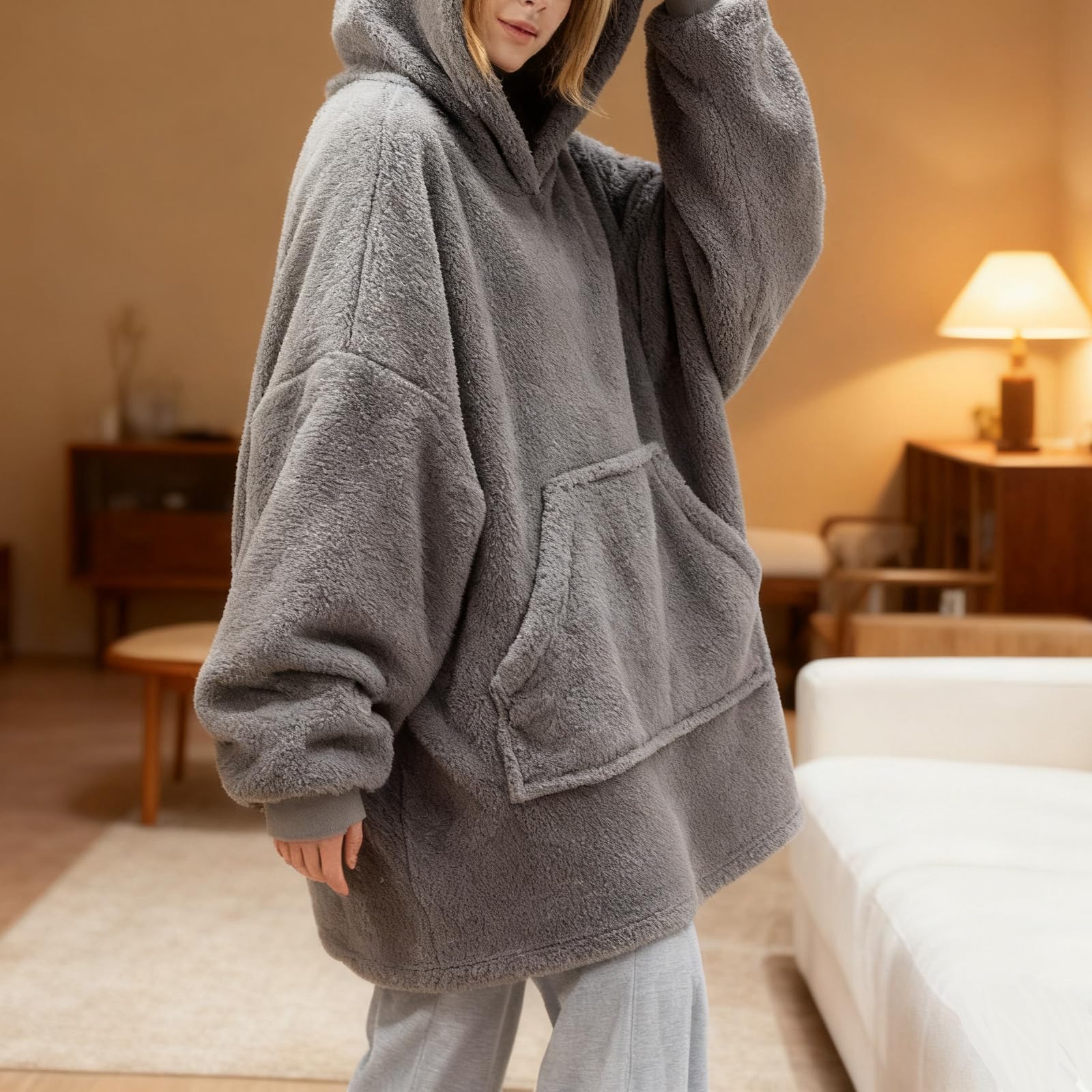 Wearable Blanket Hoodie for Adult, Oversized Blanket Hoodie with Pocket — view 5