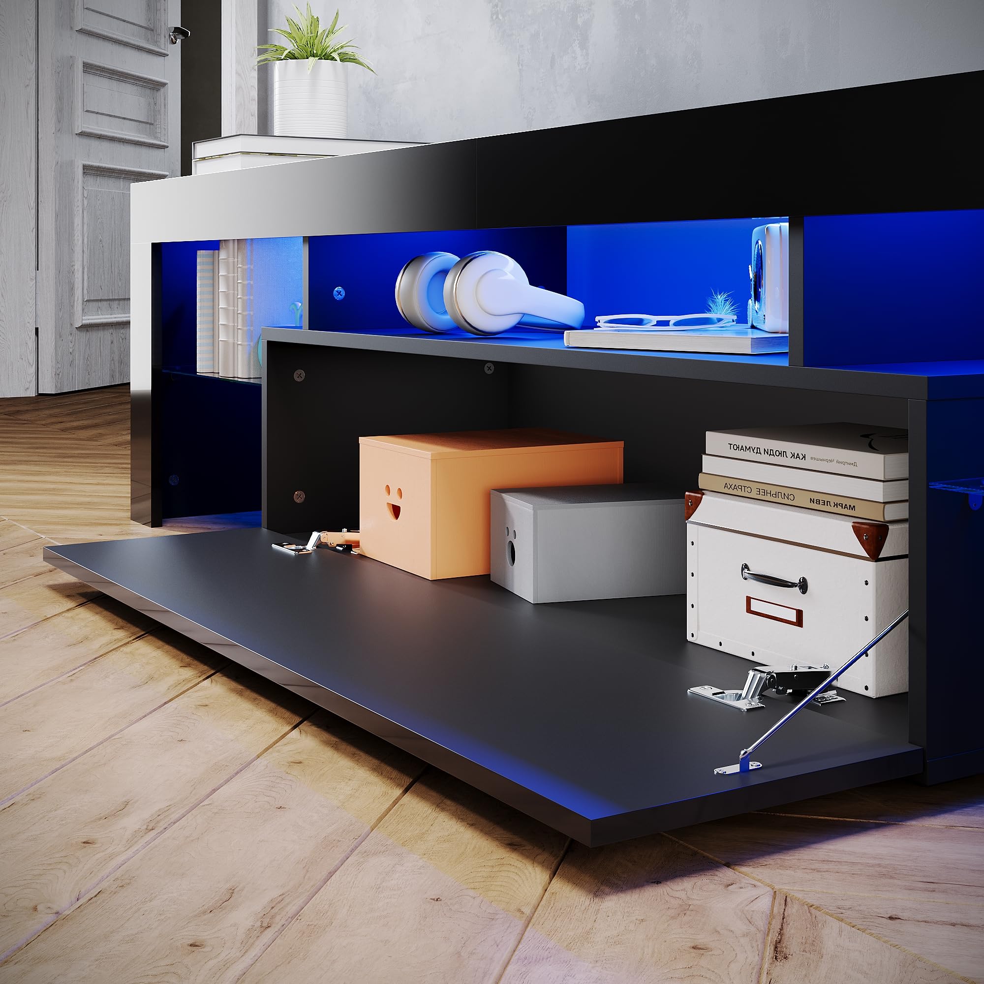 SONNI Mobile Porta TV Soggiorno 160x35x45cm, Mobiletto TV Nero, Mobile Sotto TV con illuminazione LED