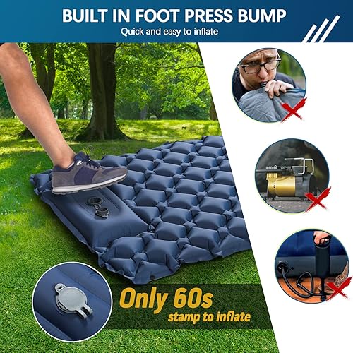 Miniatura 2 de RealPero Almohadilla inflable para dormir  Ultraligera extra ancha con bomba de pie de almohada impermeable portátil para exteriores camping