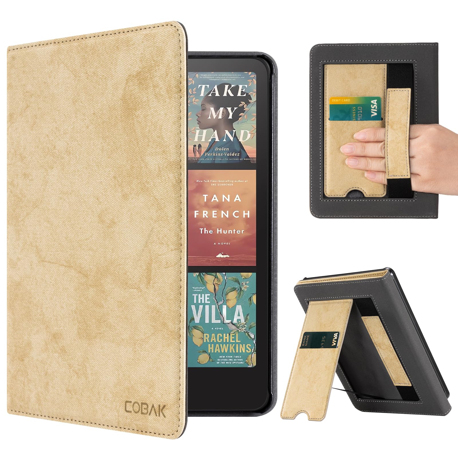 CoBak Case with Stand for Kindle Paperwhite 12th Gen 2024 Released (7") &amp; Kindle Colorsoft Signature Edition - Durable PU Leather Cover with Auto Sleep Wake, Card Slot, Hand Strap Feature