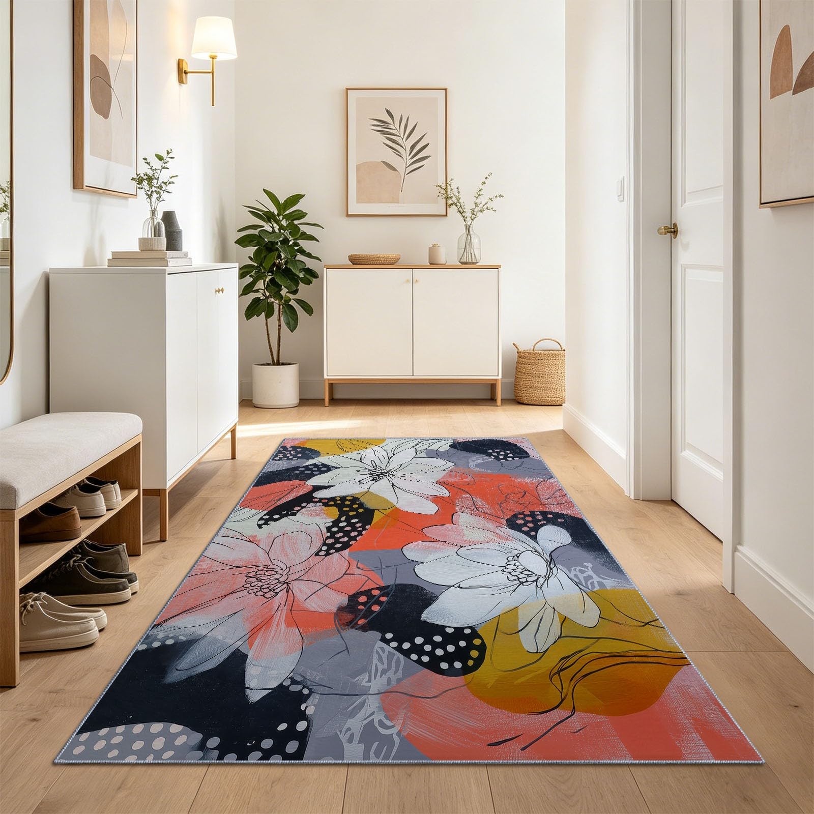 Tapis antidérapant color-block pois 60x210 cm entrée et chambre