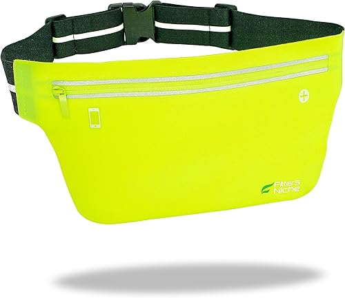 Fitter's Niche Riñonera UltraSlim  Bolsa resistente al agua, cinturón elástico reflectante  Se adapta a cinturas de 24 a 43 pulgadas, soporta